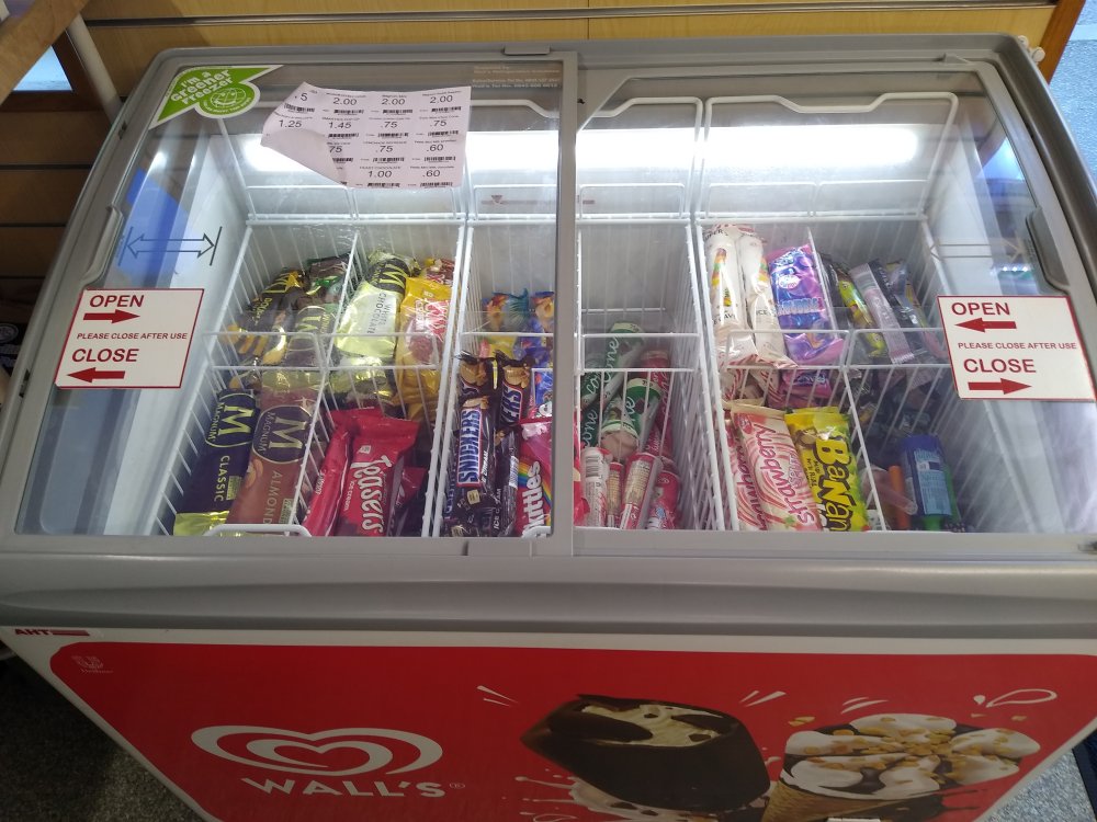 Ice-creams and lollies in stock, April 2020, in Radley Village Shop