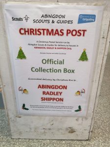 Front of Abingdon Scouts & Guides Christmas Post collection box in Radley Village Shop
