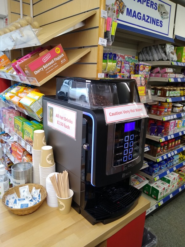 New coffee machine at Radley Village Shop, February 2023