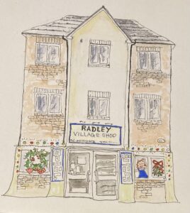 Coloured sketch of Radley Village Shop in Radley, Abingdon, Oxfordshire